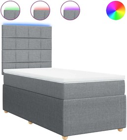 vidaXL Pat box spring cu saltea, gri deschis, 90x200 cm, textil
