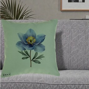 Perna Decorativa Anemona Albastra Botanica, 40x40 cm, Verde, Husa Detasabila, Perna Inclusa, BEKZ®