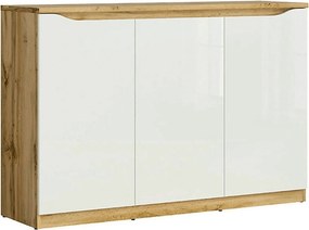 Comoda NUIS, alb lucios/stejar, 135x40x92 cm