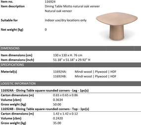 Masa design LUX Motto furnir stejar, 130x130cm