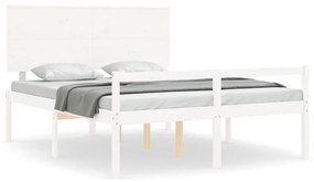 3195492 vidaXL Cadru de pat senior cu tăblie, 160x200 cm, alb, lemn masiv