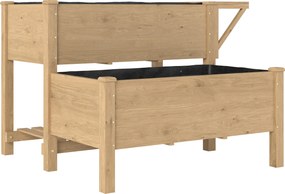Outsunny Jardinieră Înălțată pe 2 Niveluri cu Rafturi Laterale și Inferior, Fabricată din Lemn de Brad cu Căptușeală și Orificii de Drenare, pentru Flori și Legume, 119,5x102x76,5cm, Maro Deschis | Aosom Romania