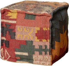 Taburet vintage din bumbac și lână, multicolor, formă cubică, 45,5×45,5×45,5 cm, „Tikana"
