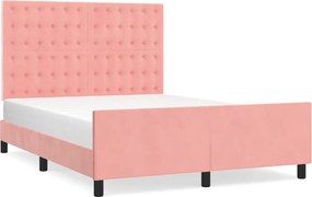 vidaXL Cadru de pat cu tăblie, roz, 140x190 cm, catifea