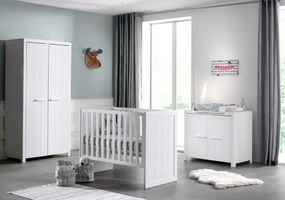 Set Complet Cameră Copii ERIK: Pătuț Transformabil 60x120 - 90x200 cm, Comodă, Masă de Înfășat și Dulap 2 Uși, Alb – Vipack