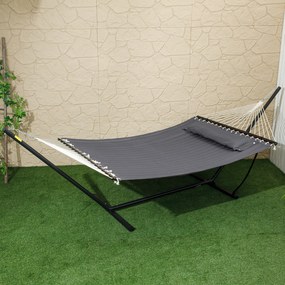 Outsunny Hamac de Grădină Portabil cu Structură, Pernă Integrată și Corzi de Siguranță, 368x93x110 cm, Gri Închis | Aosom Romania