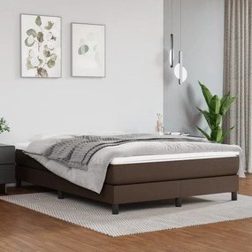 3144264 vidaXL Pat box spring cu saltea, maro, 140x200 cm, piele ecologică