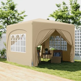 Outsunny Pavilion Barnum Cort pliant pentru recepții 3 x 3 x 2,73 m cu ferestre + Geantă de transport nisip | Aosom Romania