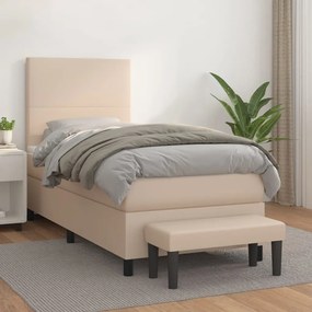 3137526 vidaXL Pat box spring cu saltea, cappuccino, 90x200 cm piele ecologică