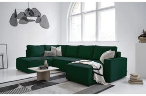 Colțar verde închis extensibil cu tapițerie din catifea reiată (cu colț pe partea stângă /în formă de "U") Brave Dave – Miuform