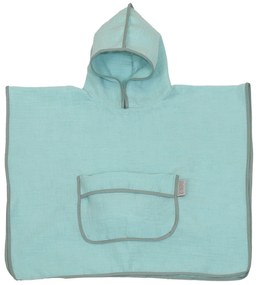 Prosop din bumbac muselina cu gluga si buzunar pentru bebelusi si copii, Poncho, Mint, 60x65 cm