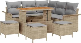 vidaXL Set de canapele pentru grădină cu pernă 9 pcs Bej poliratan