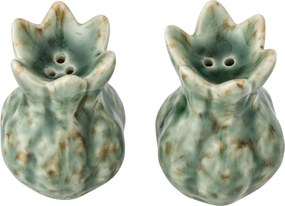 Set solniță și pipernița din ceramică verde cu finisaj texturat, 5×7 cm, „Cyrill"