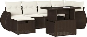 vidaXL Set canapele de grădină cu perne, 7 piese, maro, poliratan