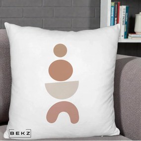 Perna Decorativa Geometric Boho Cercuri si Arc, 40x40 cm, Alb Pufos, Husa Detasabila, Perna Inclusa, BEKZ®