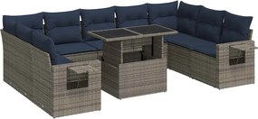 vidaXL Set mobilier de grădină cu perne, 10 piese, gri, poliratan