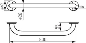 METALIA Mâner de susținere drept, 800 mm alb R6680,11
