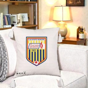 Perna Personalizata CSM Flacara Moreni 1922 Fotbal, 40x40 cm, Bej cu Franjuri, Husa Detasabila, Perna Inclusa, BEKZ®