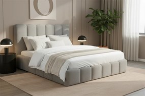 Pat tapițat Aura 160x200 cu spațiu depozitare - bouclé gri Quelle 83