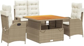 vidaXL Set canapele de grădină, 4 piese, cu perne, bej, poliratan