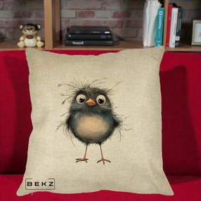 Perna Decorativa Pui Negru Zbarlit cu Pene Fine, 40x40 cm, Crem, Husa Detasabila, Perna Inclusa, BEKZ®