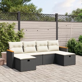 3265340 vidaXL Set mobilier de grădină cu perne, 6 piese, negru, poliratan