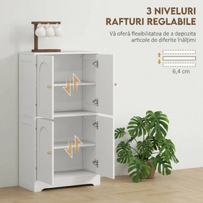 HOMCOM Comodă Bucătărie, Dulap Bucătărie cu 2 Dulapuri, 4 Uși Arcuite, 2 Rafturi Reglabile, cu Dispozitiv Anti-Răsturnare, 60x30x110 cm, pentru Sala de Masă, Living, Alb | Aosom Romania