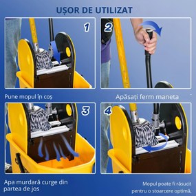 HOMCOM Găleată pentru Mop și Strângător de Apă pentru Curățare, Cărucior pentru Podele, 44x36x90cm, Galben. | Aosom Romania