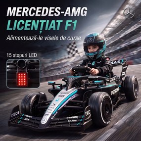 AIYAPLAY Mașină Electrică Pentru Copii Mercedes-AMG PETRONAS F1, 12V, Telecomandă, PP, Plastic, 123x66x39 cm, Negru | Aosom Romania