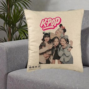 Perna Personalizata BLACKPINK K-Pop Grup Pozitii Amuzante, 40x40 cm, Bej, Husa Detasabila, Perna Inclusa, BEKZ®