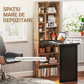 HOMCOM Birou Modern Pliabil cu Bibliotecă și Tablă, din Lemn și Metal, 98x51x153 cm, Maro Rustic | Aosom Romania
