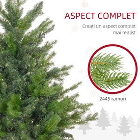 HOMCOM Brad de Crăciun Artificial cu 1821 Crengi, Brad de Crăciun Pliabil cu Bază Metalică, Ø117x180 cm, Verde | Aosom Romania