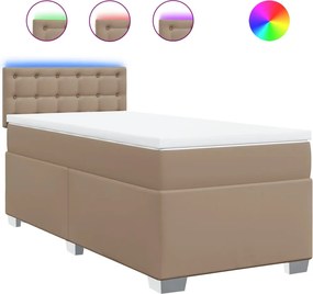 vidaXL Pat box spring cu saltea, cappuccino, 90x200 cm piele ecologică