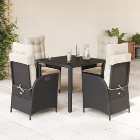 3213060 vidaXL Set mobilier de grădină cu perne, 5 piese, negru, poliratan