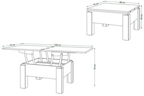 Mazzoni OSLO Stejar Sonoma/Alb - MĂSUȚĂ EXTENSIBILĂ CU RIDICAREA BLATULUI MĂSUȚĂ DE CAFEA