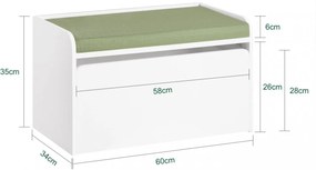 LAA7 - Lada jucarii, 60 cm, cufar depozitare cu roti, mobilier camera copii - Alb - Verde