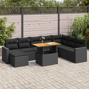 3327072 vidaXL Set mobilier de grădină cu perne, 9 piese, negru, poliratan