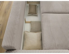 Canapea gri deschis/bej extensibilă cu tapițerie din catifea reiată 257 cm Lucien – Bobochic Paris