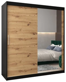 Dulap de haine 180 cm Toki 2 (negru mat + stejar artisan). 1065005