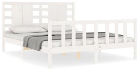 3192822 vidaXL Cadru de pat cu tăblie, alb, king size, lemn masiv