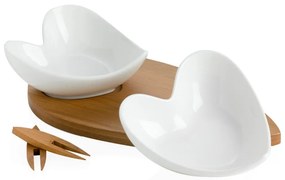 Set 2 boluri pentru servit cu tocător și 2 scobitori decorative Brandani Coeur Blanc