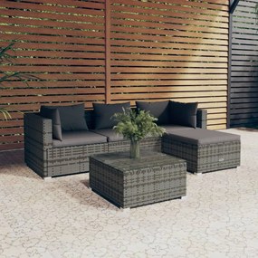 3101653 vidaXL Set mobilier de grădină cu perne, 5 piese, gri, poliratan