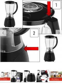 Blender FLORIA ZLN3080 Negru, Putere 300W, capacitate 1.5L, 3 viteze, Functie puls-Vas plastic