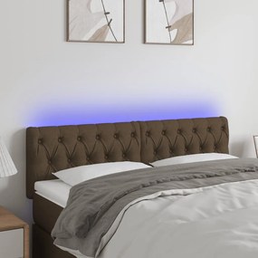 Tablie de pat cu LED, maro inchis, 144x7x78 88 cm, textil 1, Maro inchis, 144 x 7 x 78 88 cm