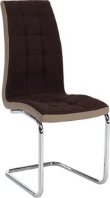 Scaun bucătărie, material textil maro/piele ecologică bej/crom, SALOMA NEW