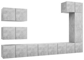 3079136 vidaXL Set de dulapuri TV, 8 piese, gri beton, lemn prelucrat