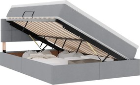 vidaXL Pat cu saltea și LED cu led Gri deschis 140 x 190 cm țesătură