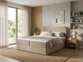 Pat tapitat boxspring FORENA 160x200 cm bej Saltea: Saltea cu arcuri Bonell