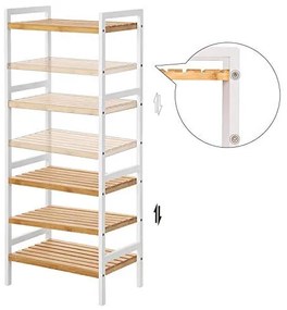 Etajera Multifunctionala cu 4 Rafturi, Bambus, Alb / Natur, Vasagle, BCB74WN