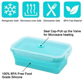Set 4 cutii pliabile pentru alimente Home&Marker Poplate, 350/500/800/1200 ml, Sigure la microunde si congelator, Fara BPA, Albastru